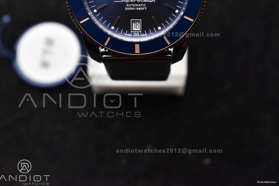 Blue and Bezel RG Dial SuperOcean BLSF A Heritage Ceramic WaterResistant 1172 SS II Bezel Mesh Bracelet 42mm Blue on 1118